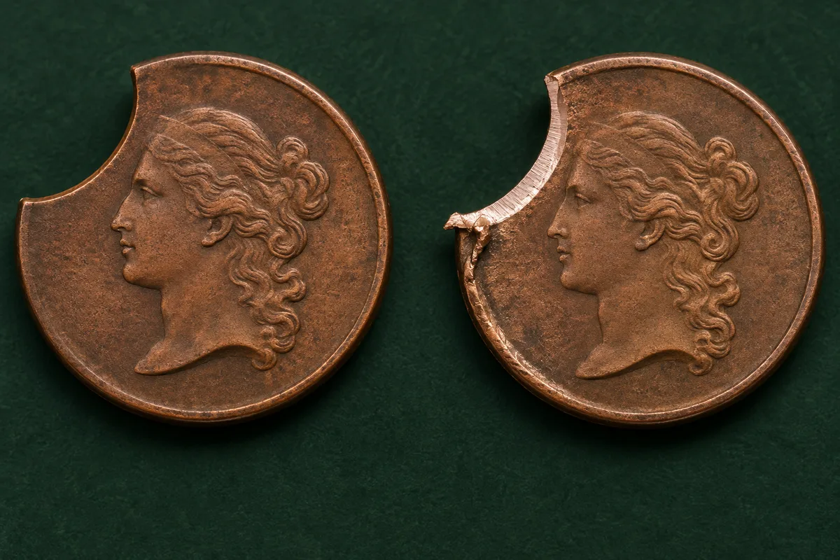 A clipped blank beside a later cut