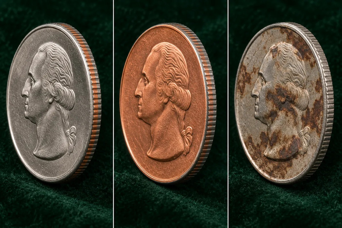 Normal clad edge, missing face layer, and stained face