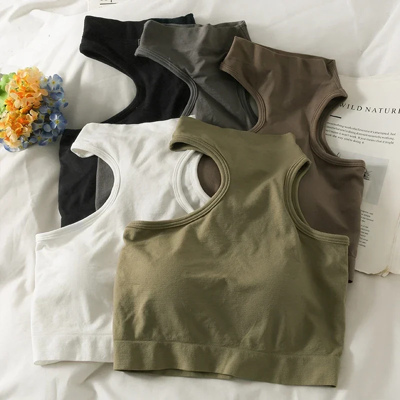Women's ribbed knit crop tank top with racer cut, one size — representative supplier photograph