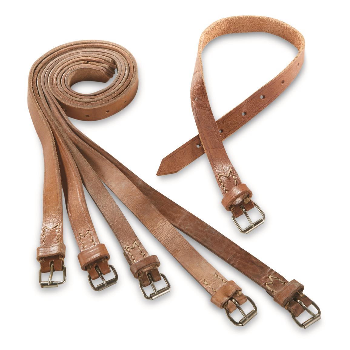 German Police Surplus Leather Pack Straps, 6 Pack, Used — Supplier Black