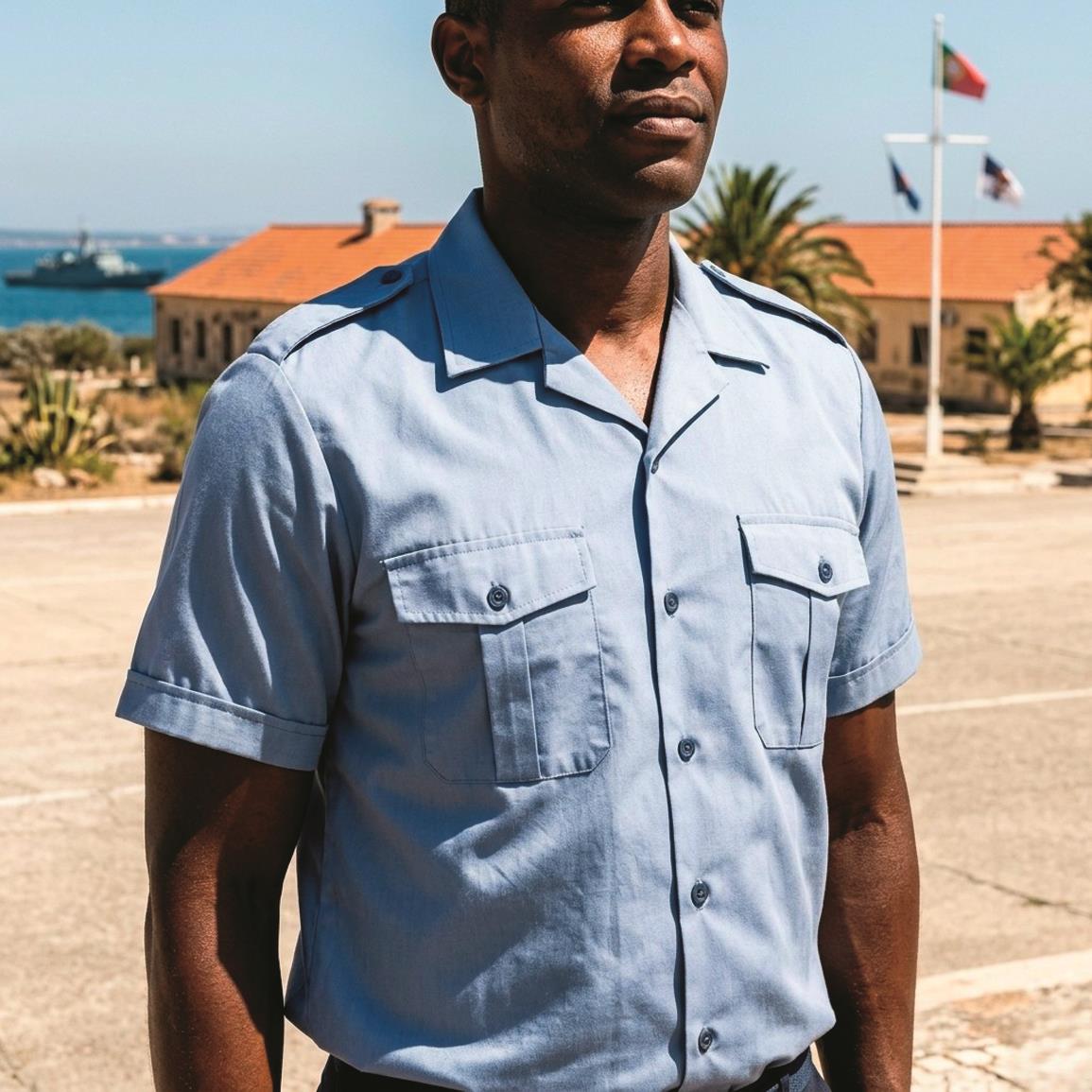 Portuguese Military Surplus Marine Short Sleeve Field Shirt, New — LARGE / Blue/Gray