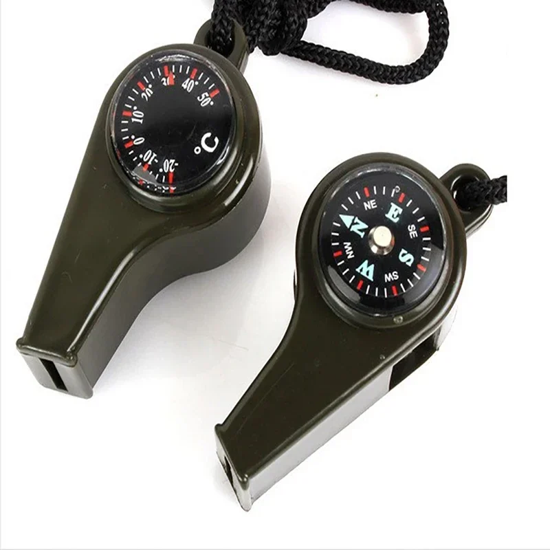 3-in-1 survival whistle with compass and thermometer — representative supplier photograph