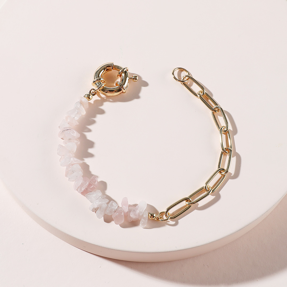 Qingdao Daiwei Jewelry Rough Stone Crystal Amethyst Stone Chain Bracelet — Pink