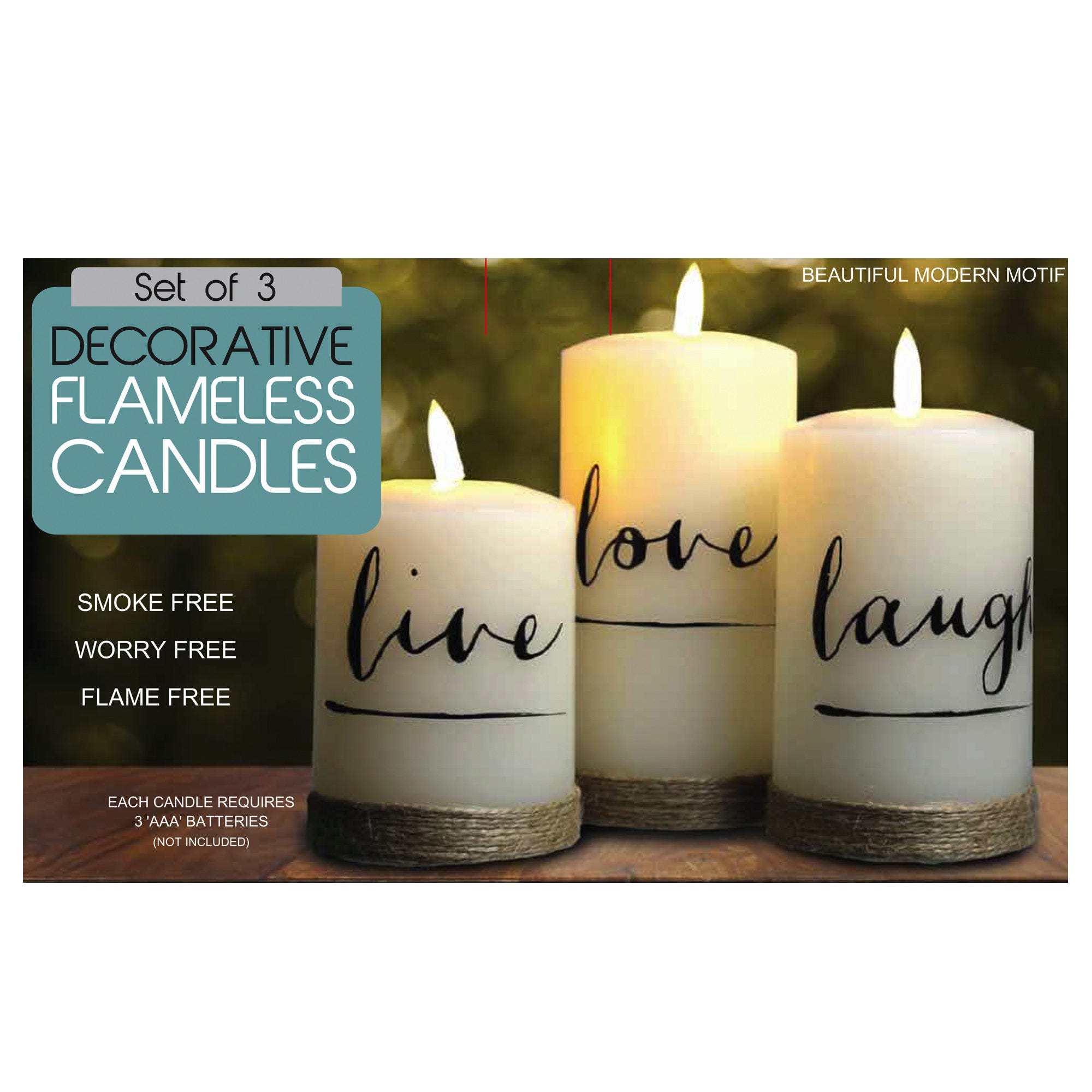 3 Piece Battery Operated Candle Set with Jute Twine (pack of 3)