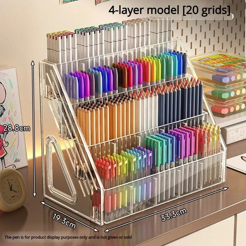 Clear tiered pen and marker organiser, 15 or 20 slots — representative supplier photograph