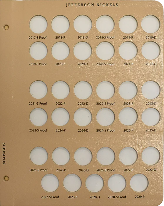 Jefferson Nickels with proof Replacement Page 2 2017 S Pr - 2029 P