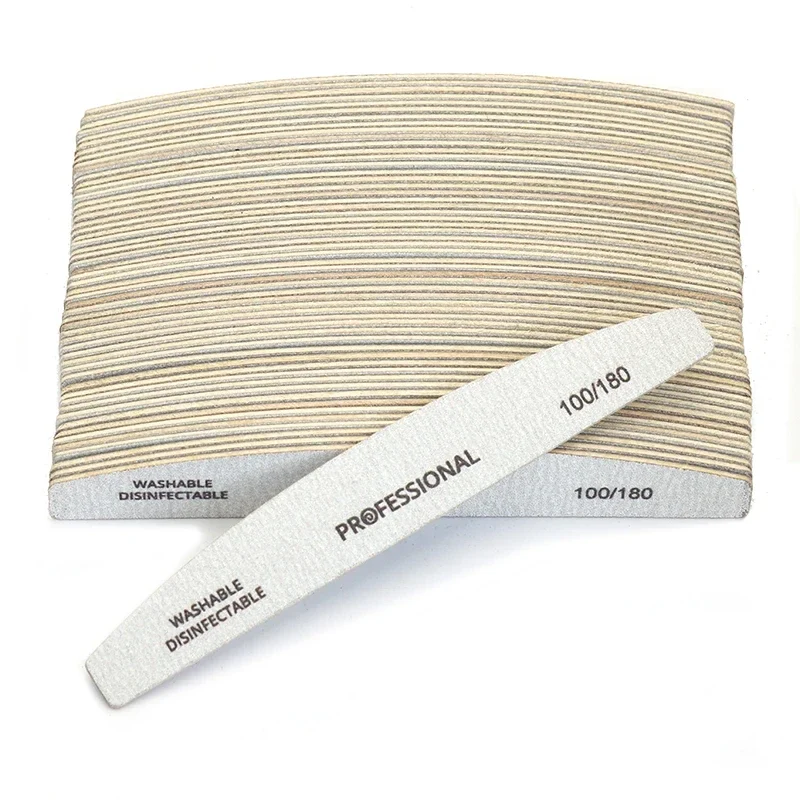 Half-moon washable nail files, 100/180 grit, 2 to 30 pack — representative supplier photograph