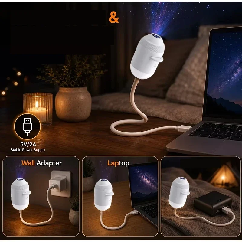 USB star projector night light with interchangeable slides — representative supplier photograph