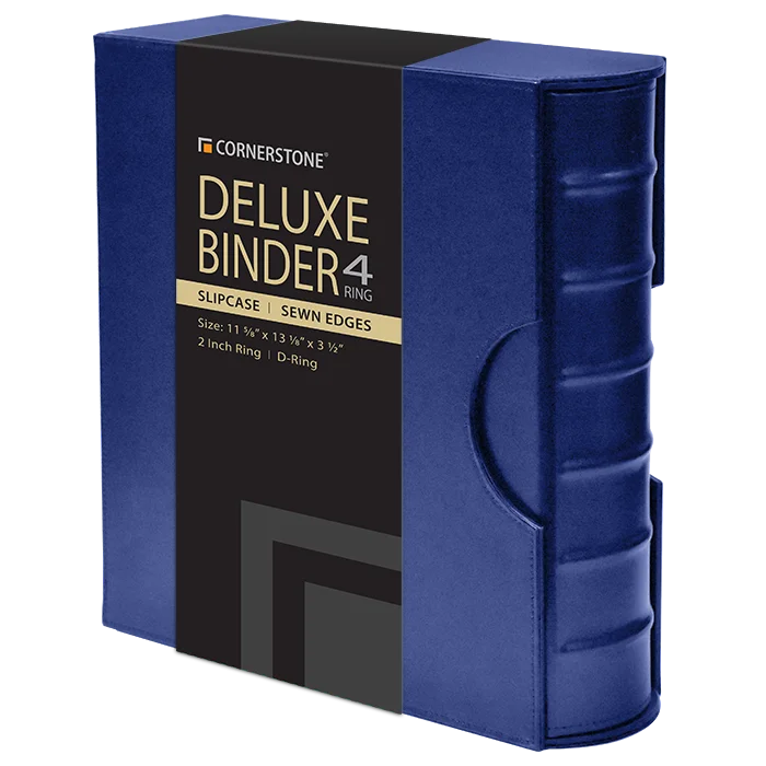 Cornerstone Large Capacity 4 D-Ring Binder & Slip Case (Navy Blue)