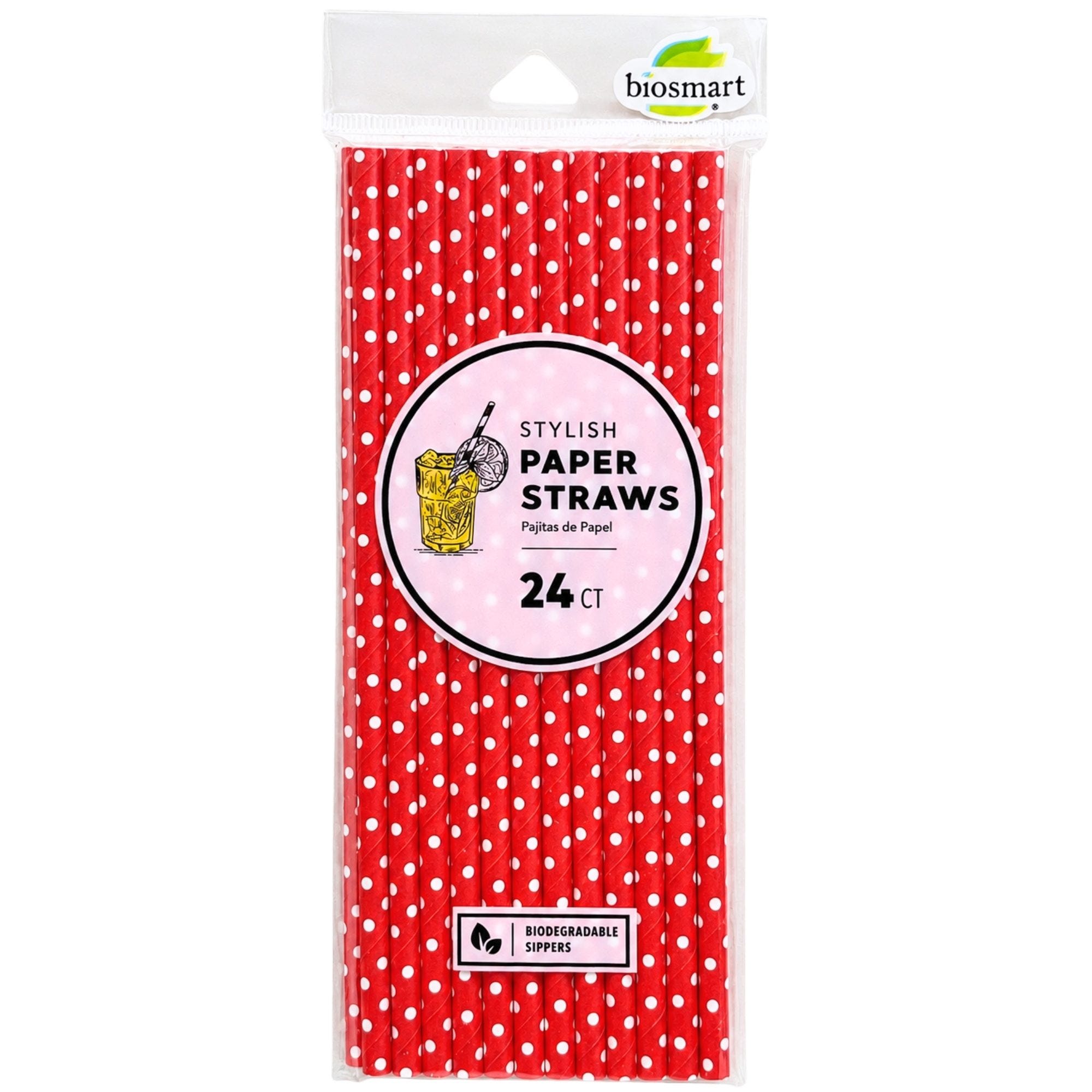 Bulk 44-Pack: BioSmart 24 Pack Biodegradable Paper Straws in Red