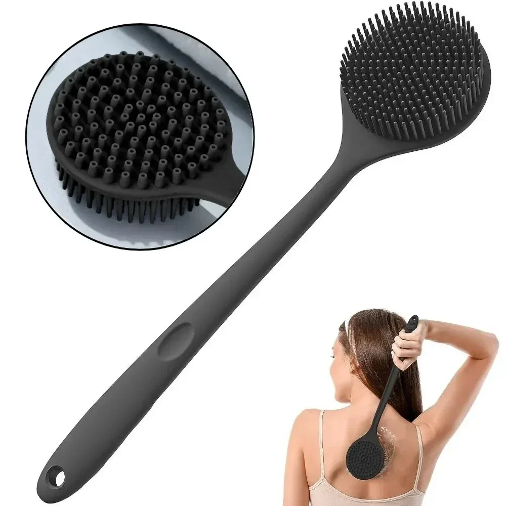 Long-handled double-sided silicone back scrubber