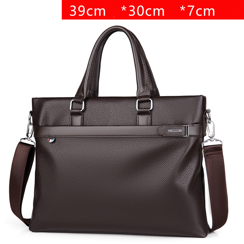Large Capacity Business Handbag Men's Soft Leather Briefcase — Large brown