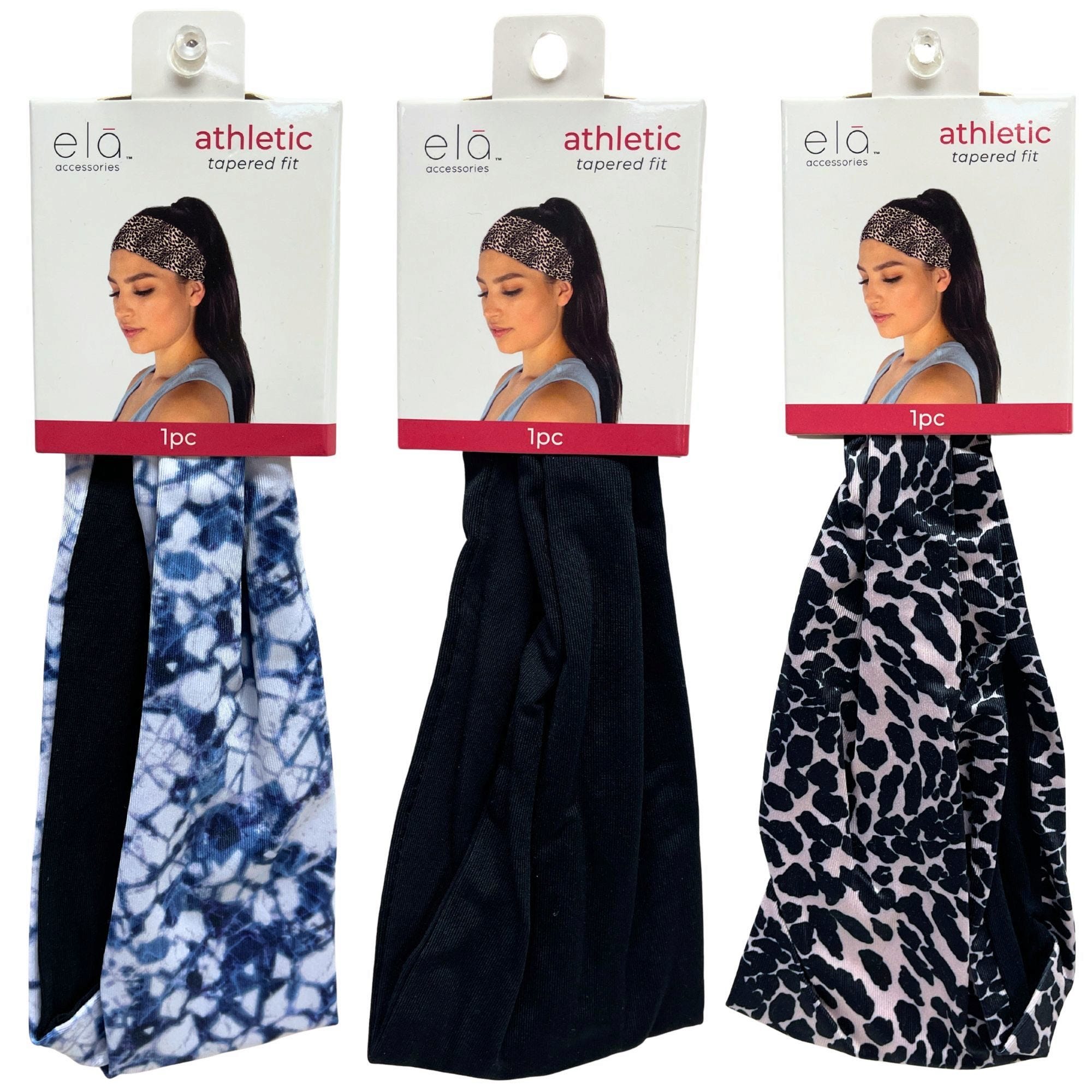 Bulk 42-Pack: Ela Tapered Fit Atheltic Headband in Assorted Designs