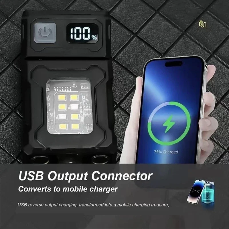 Folding rechargeable COB work light with clip — representative supplier photograph