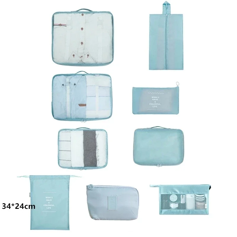 Travel packing organiser set, 6, 8 or 9 pieces — representative supplier photograph