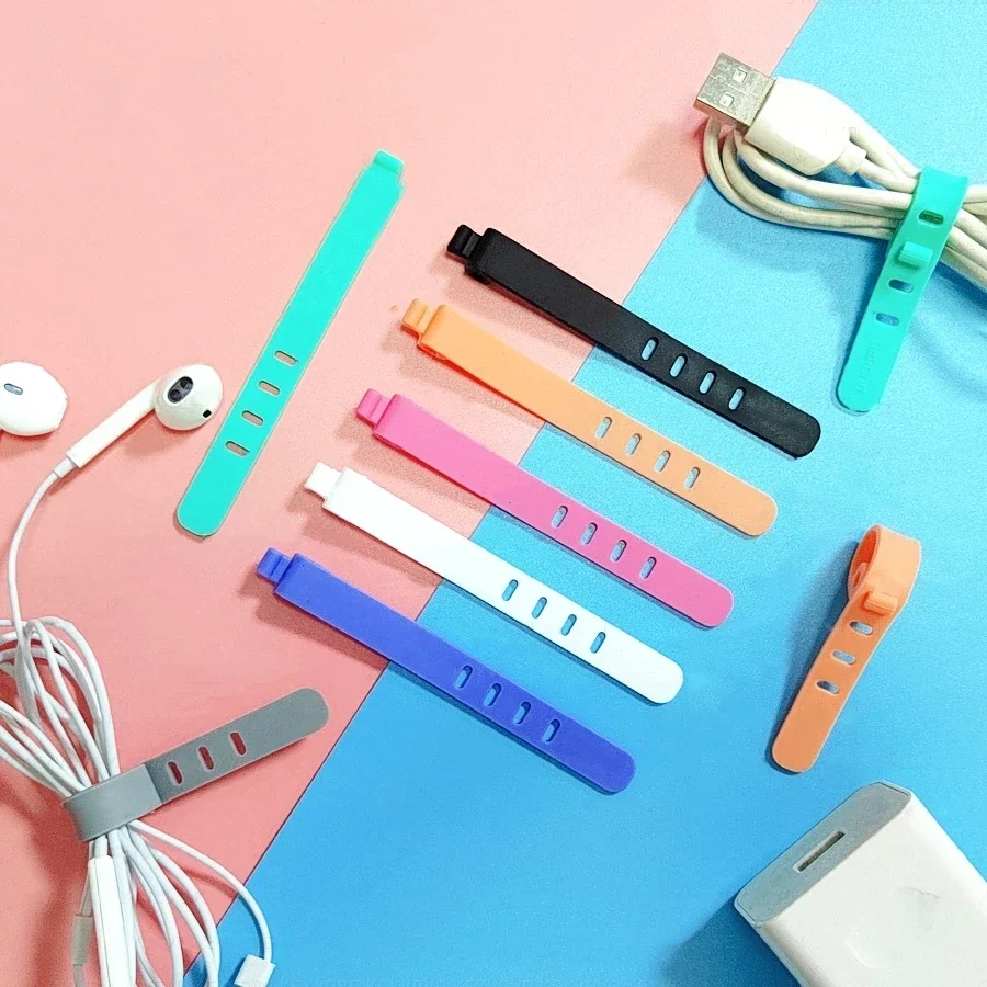 Reusable silicone cable ties with adjustable holes, packs of 4 to 20 — representative supplier photograph