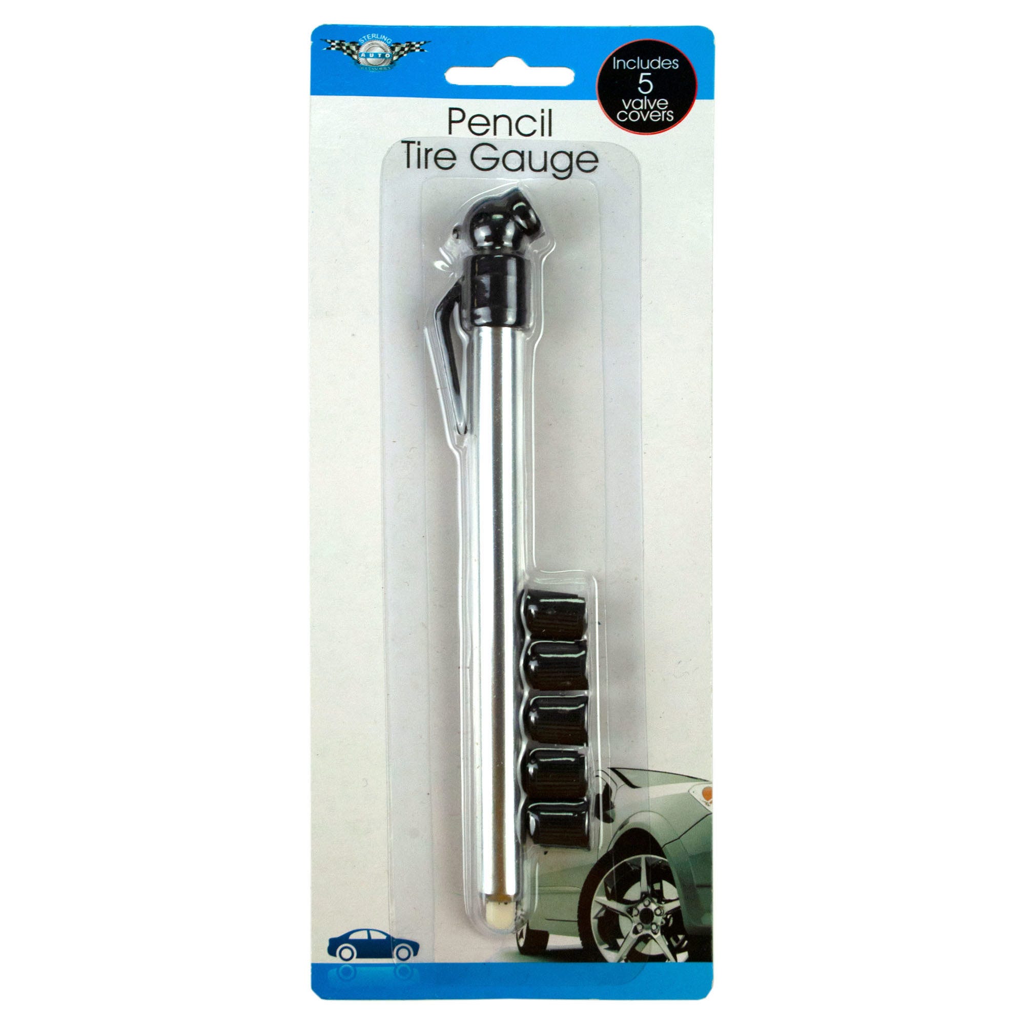 Bulk 24-Pack: Pencil Tire Gauge with Valve Covers