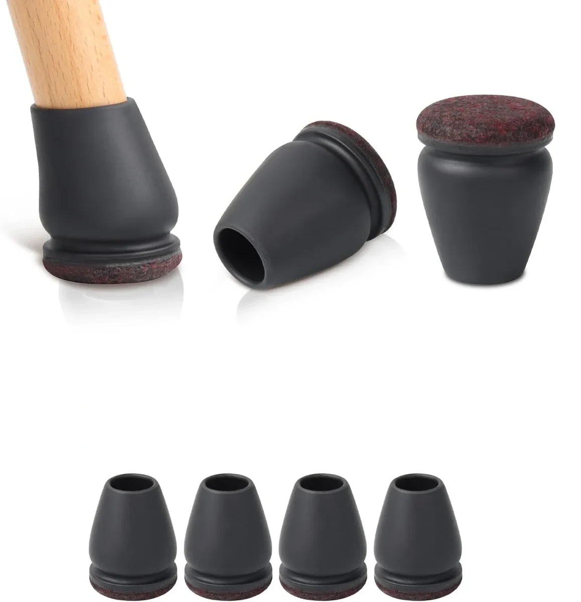 Felt-bottom silicone chair leg covers, 8 pack — representative supplier photograph