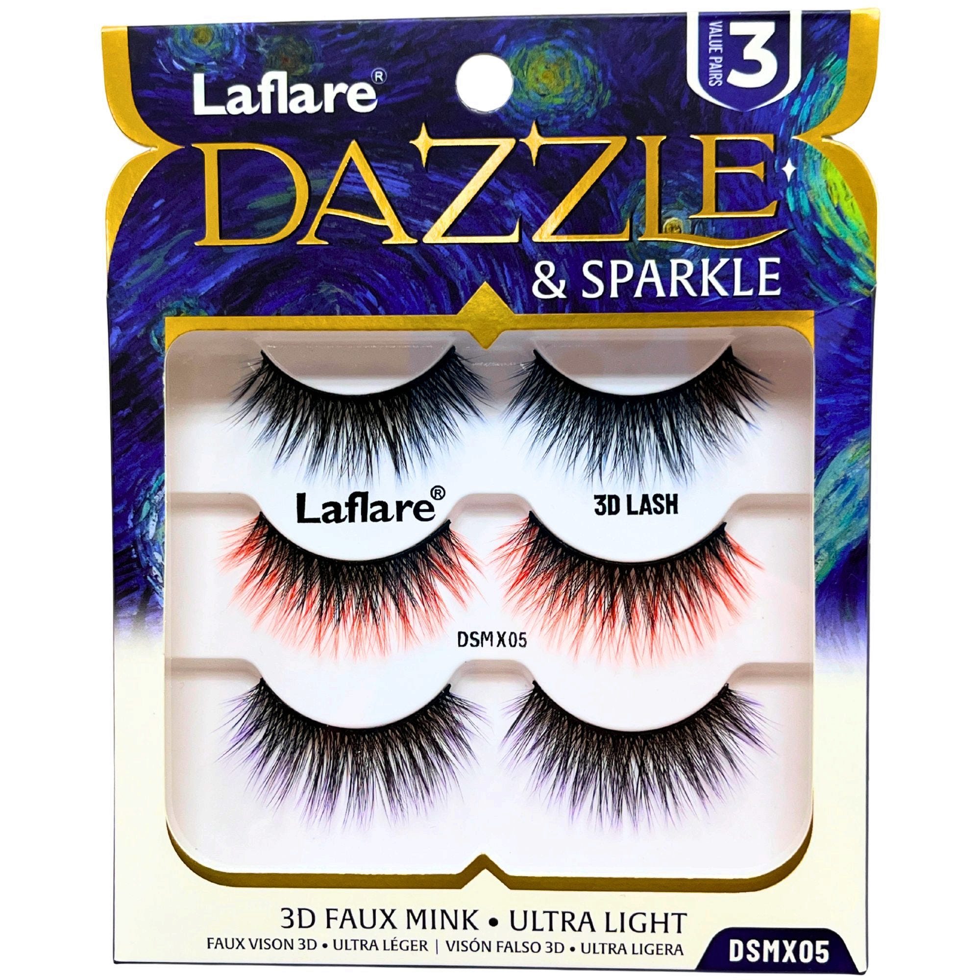 Bulk 40-Pack: LaFlare Dazzle & Sparkle 3D Colorful Tips 3 Pack Lashes