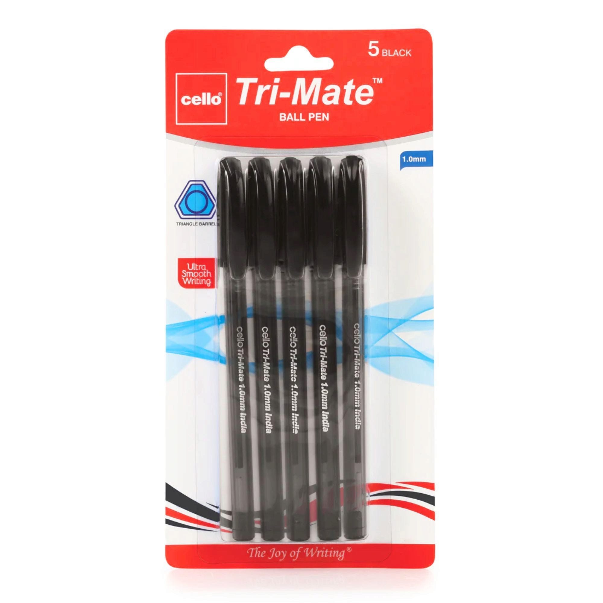 Bulk 36-Pack: Cello 5 Pack 1.0mm Tri-mate Ballpoint Black Pens