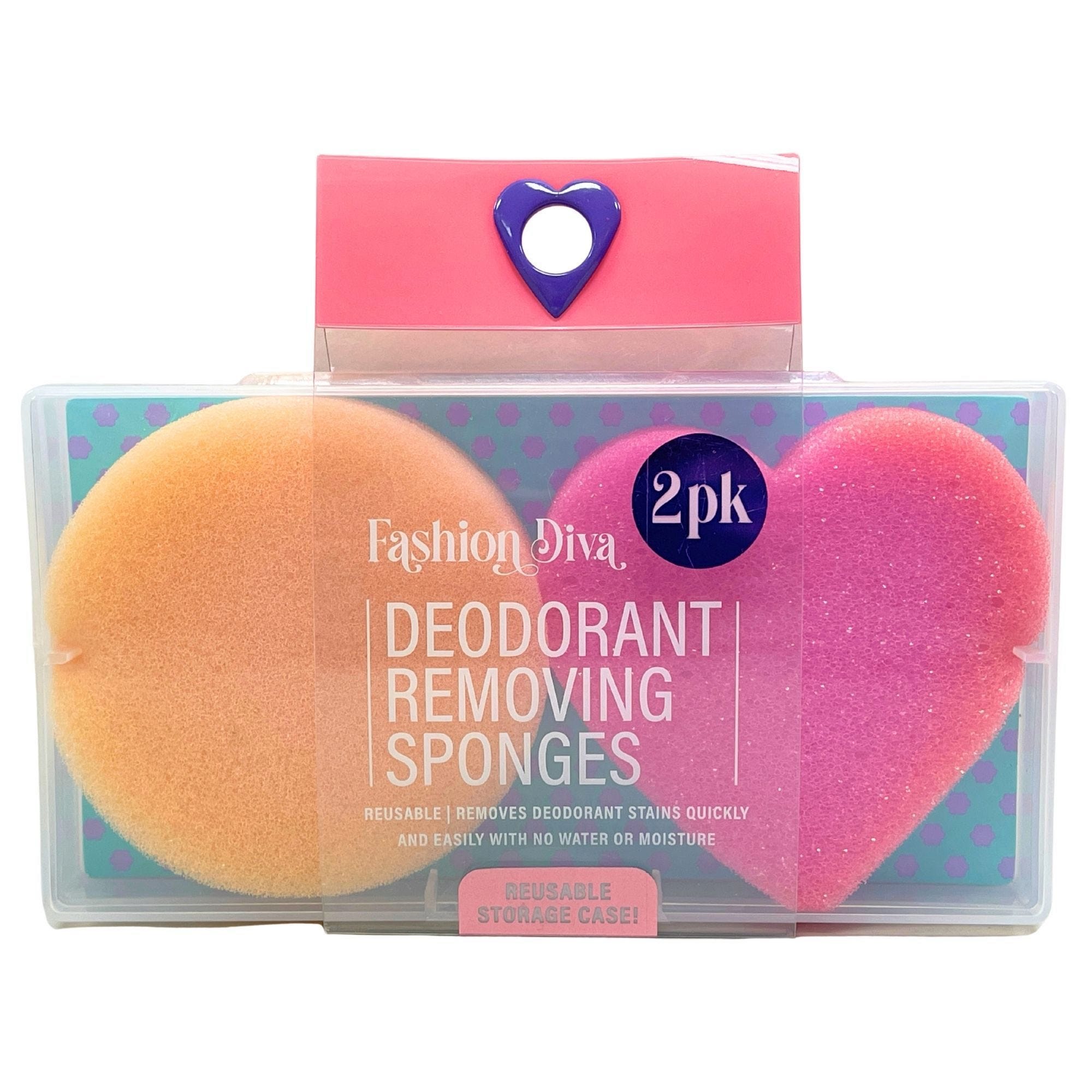 Bulk 28-Pack: Fashion Diva 2 Pack Round and Heart Deodorant Removing Sponge in Case