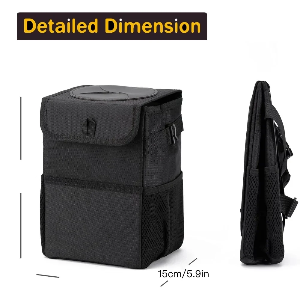 Collapsible car trash can with lid, hanging, black, 16 x 15 x 23.5 cm — representative supplier photograph