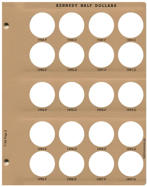 Kennedy Half Dollars Replacement Page 3 1988-P-1997-D — representative supplier photograph