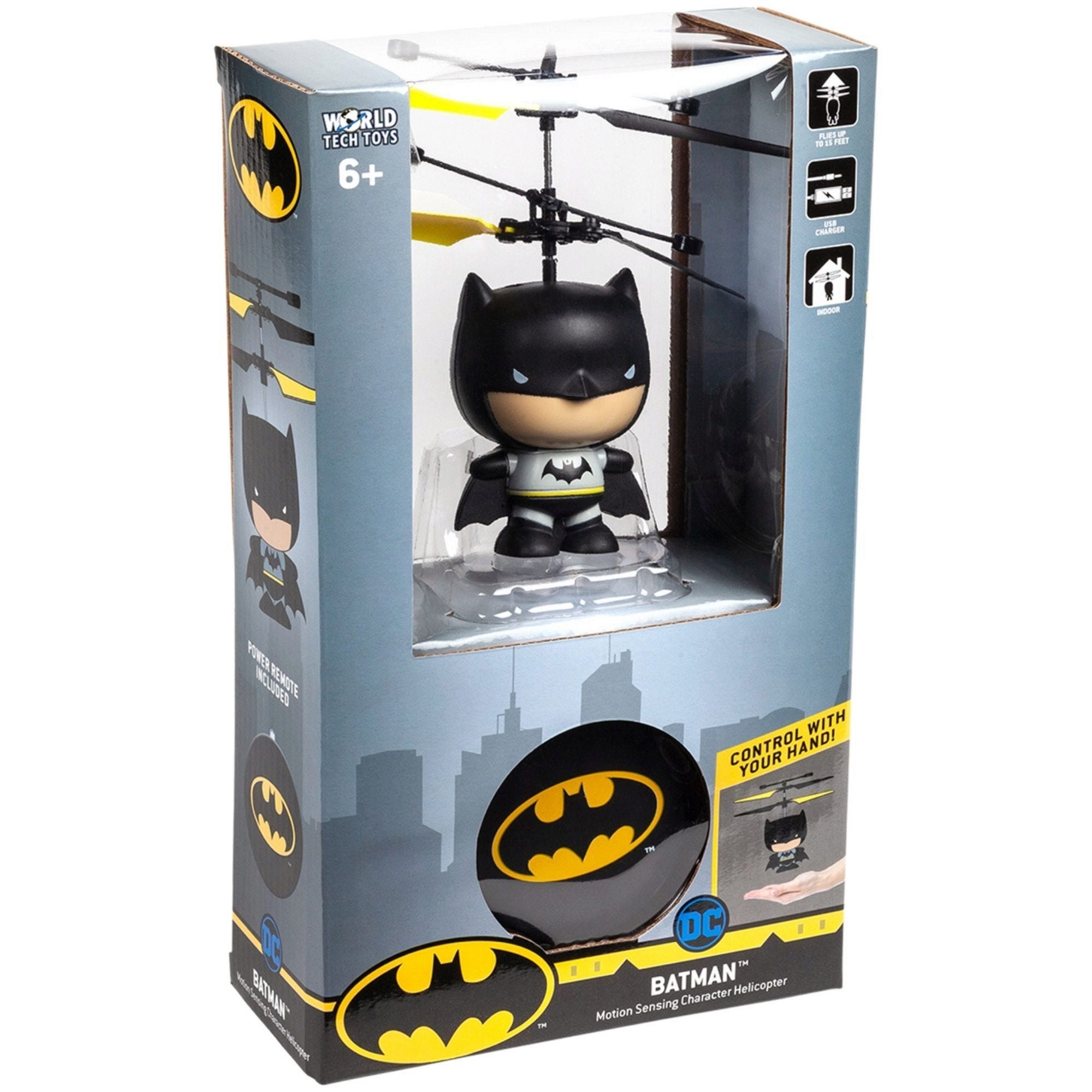 World Tech Toys DC Batman 3.5 Inch Flying UFO Hand Controlled Helicopter with Remote (pack of 6)