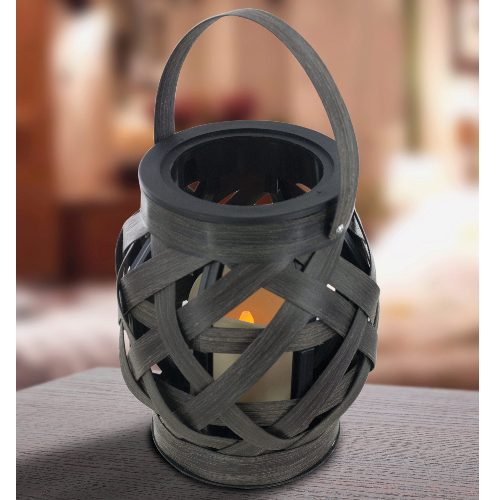 Decorative Basket Weave Lantern with LED Candle (pack of 4)