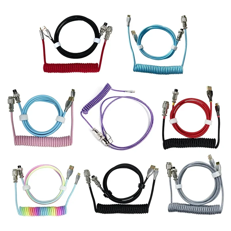 Coiled USB-C keyboard cable with detachable aviator connector — representative supplier photograph