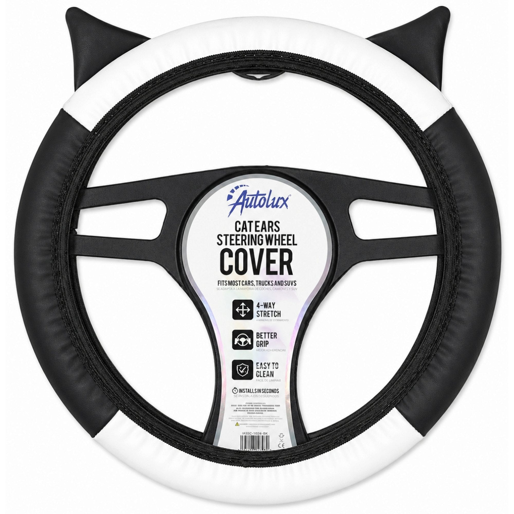 Bulk 12-Pack: Auto Lux Cat Ears Steering Wheel Cover in Black & White