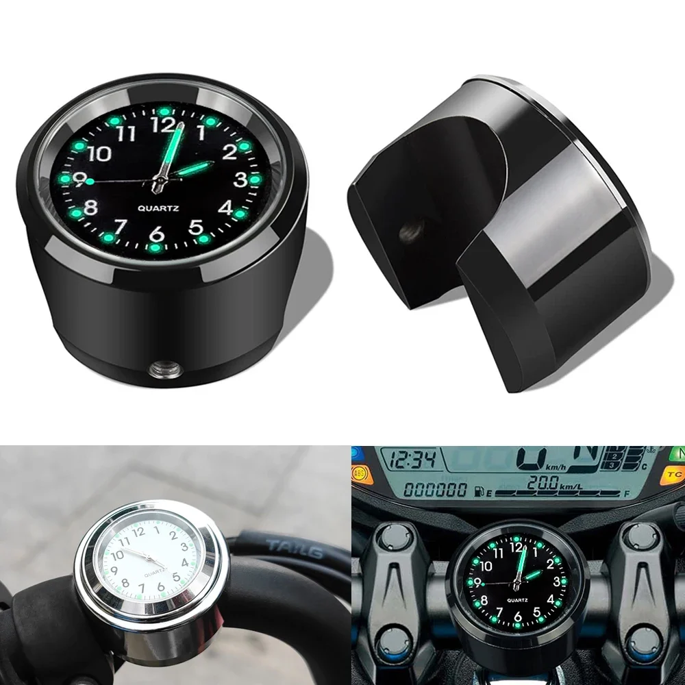 Handlebar clock for motorcycles and bicycles, luminous dial, 7/8 in mount