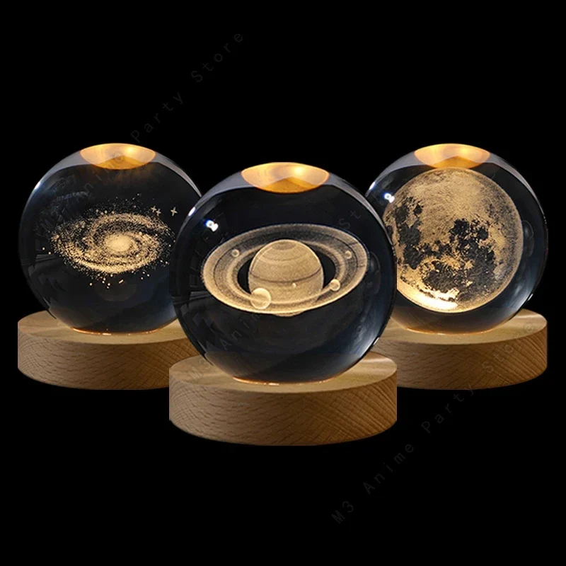 Mini 3D crystal ball night light on a wooden USB base, 5 cm — representative supplier photograph