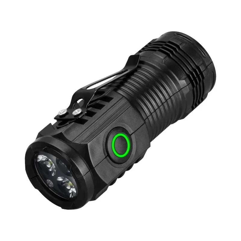 Mini three-LED pocket flashlight with clip, USB rechargeable — representative supplier photograph