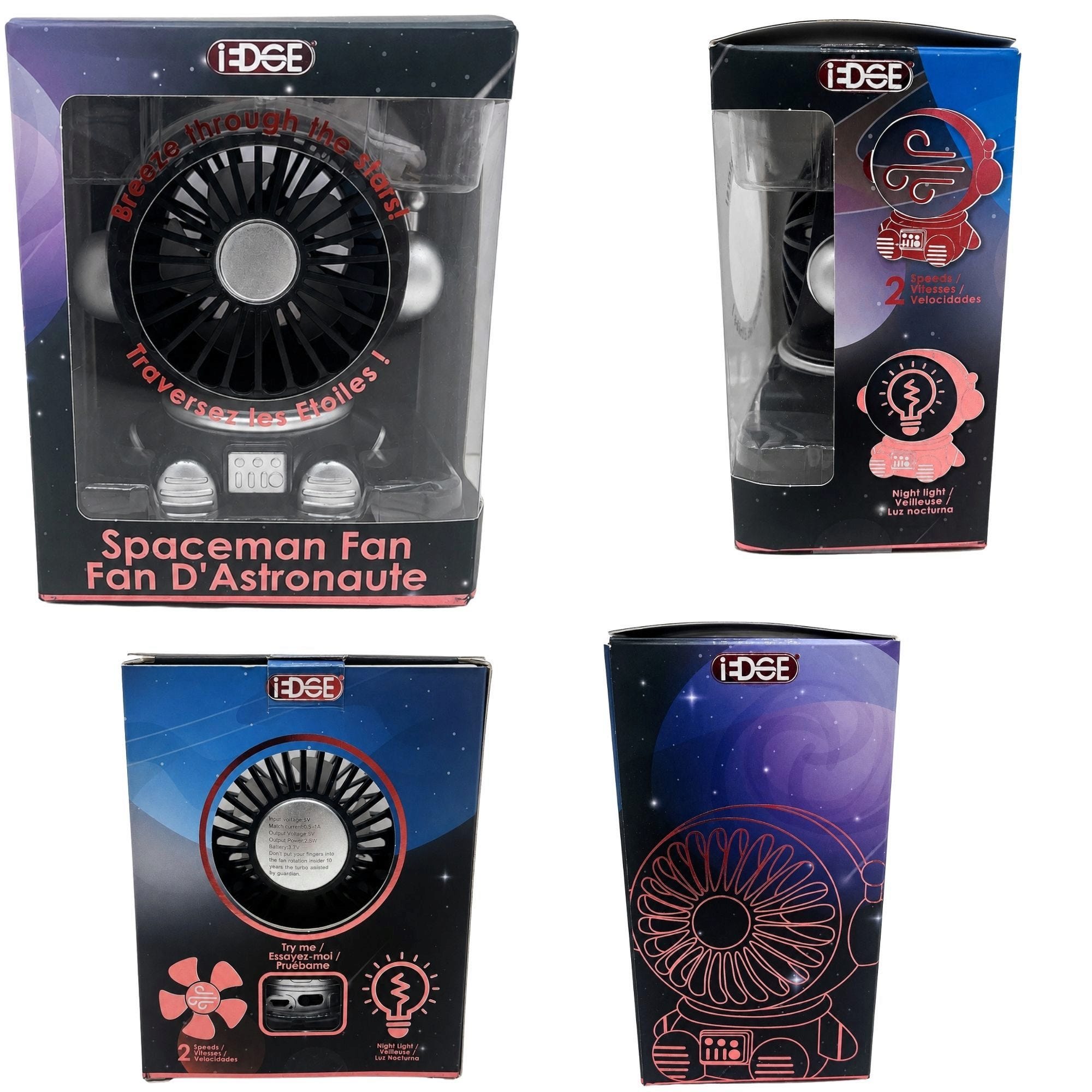 Black and Silver USB Rechargeable Astronaut Desktop Fan (pack of 8)