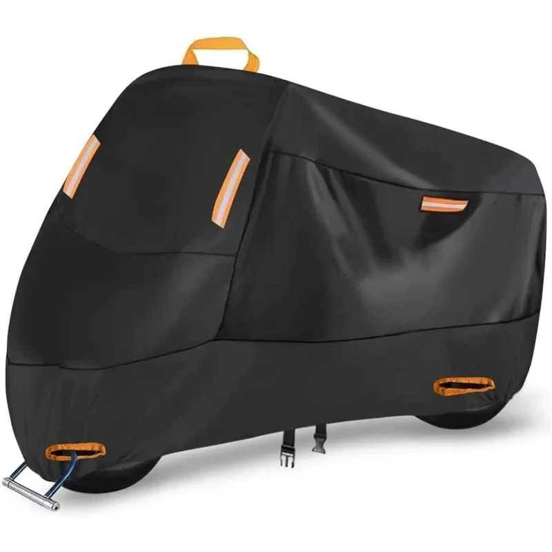 Waterproof motorcycle cover with reflective strips and lock holes, XL or 2XL — representative supplier photograph