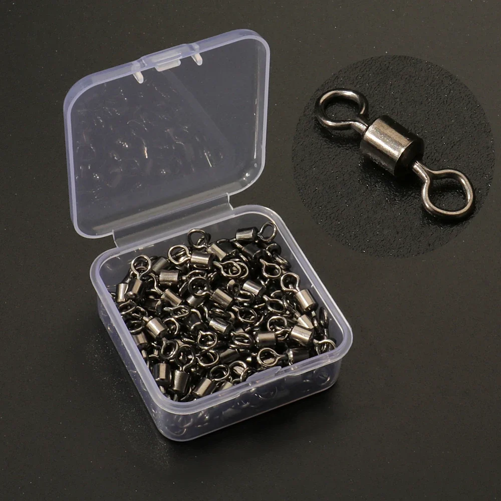 Rolling barrel fishing swivels, box of 100 — representative supplier photograph