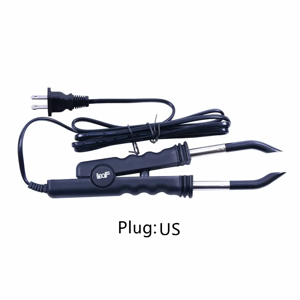 Flat-plate keratin bonding iron for hair extensions, US plug — representative supplier photograph