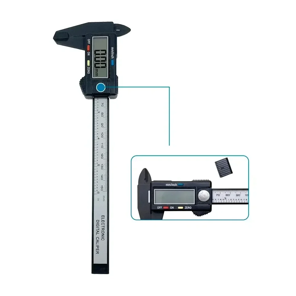 Digital caliper with LCD, carbon-fibre composite, 100 or 150 mm — representative supplier photograph