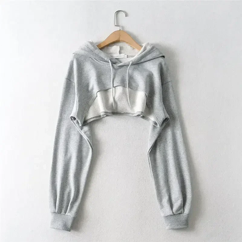 Women's ultra-cropped hoodie shrug with long sleeves, M to XL — representative supplier photograph