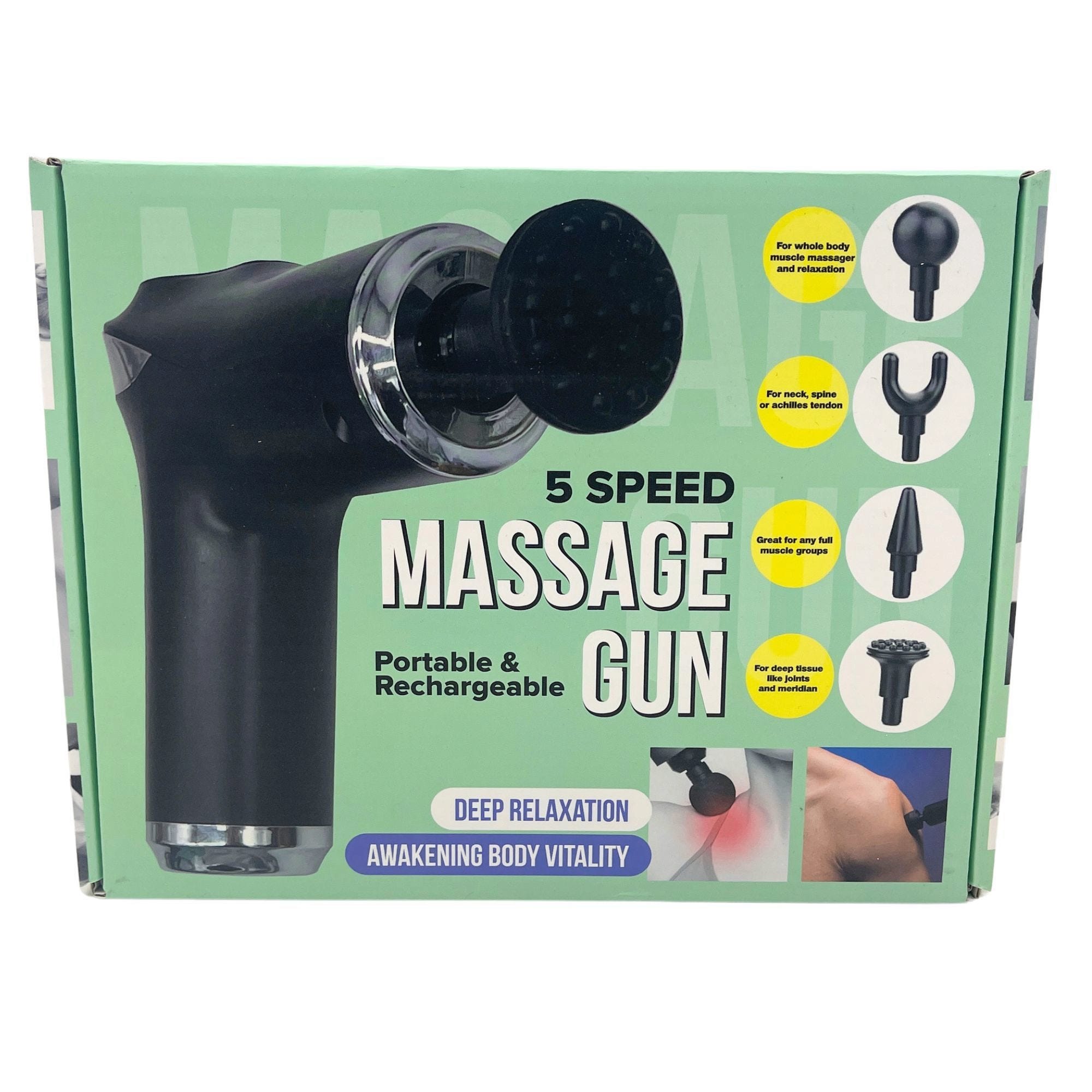 Rechargeable Mini Massaging Gun with 4 Interchangeable Heads (pack of 2)