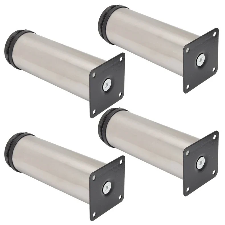 Stainless steel furniture legs with mounting plates, set of 4, 5 to 25 cm — representative supplier photograph