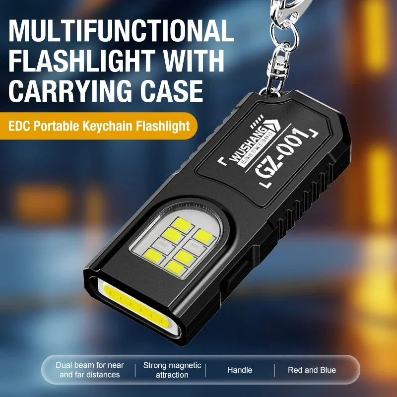 Rechargeable keychain work light with clip and magnet — representative supplier photograph