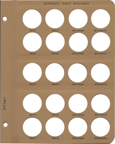 Kennedy Half Dollar Vol 2, P&D w/proof Replacement Page 1 2012P-2016 Sil. Pr.