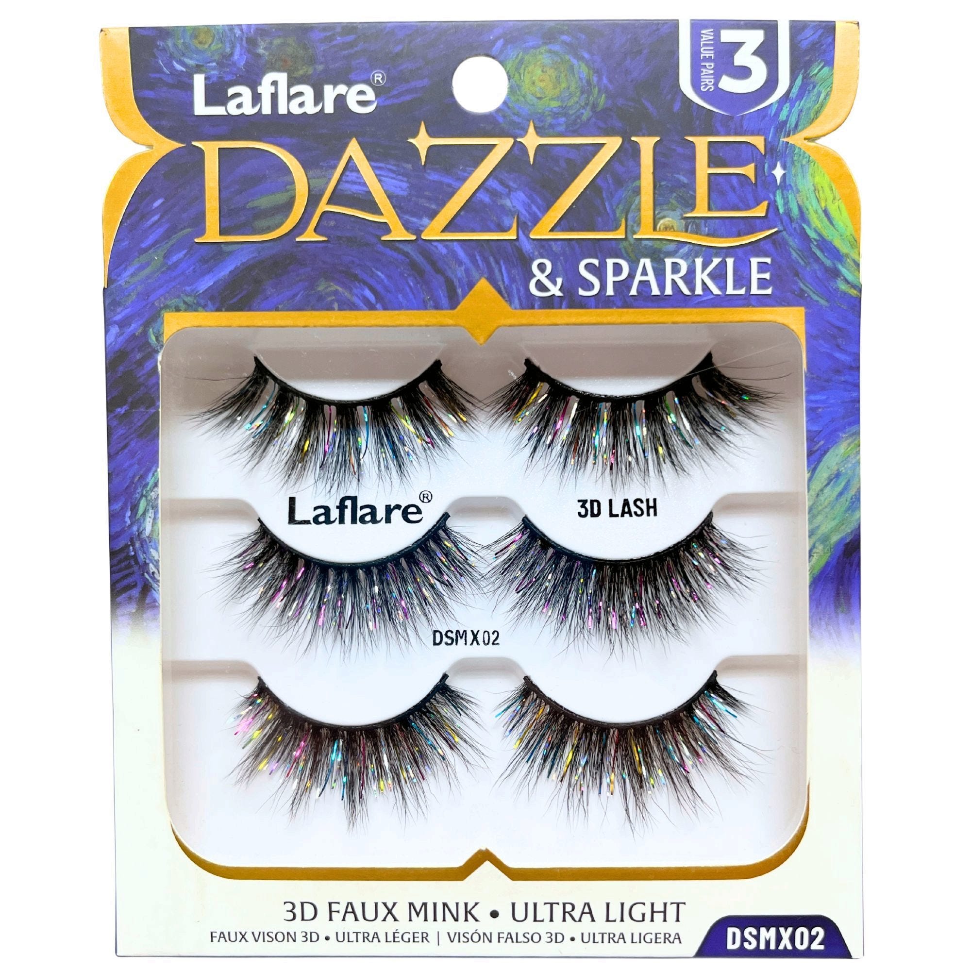 Bulk 40-Pack: LaFlare Dazzle & Sparkle 3D Black with Tinsel 3 Pack Lashes