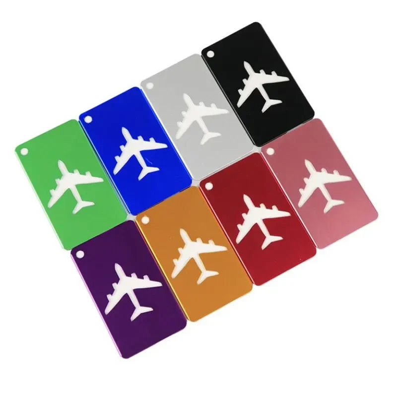 Aluminium airplane luggage tag with steel cable loop — representative supplier photograph