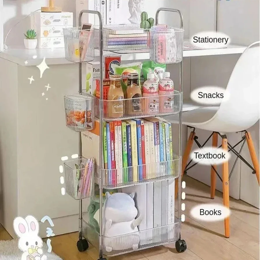 Clear acrylic rolling storage cart, 2 to 4 tiers — representative supplier photograph