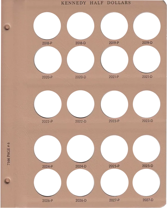 Kennedy Half Dollar Replacement Page 6 2018 P - 2027 D