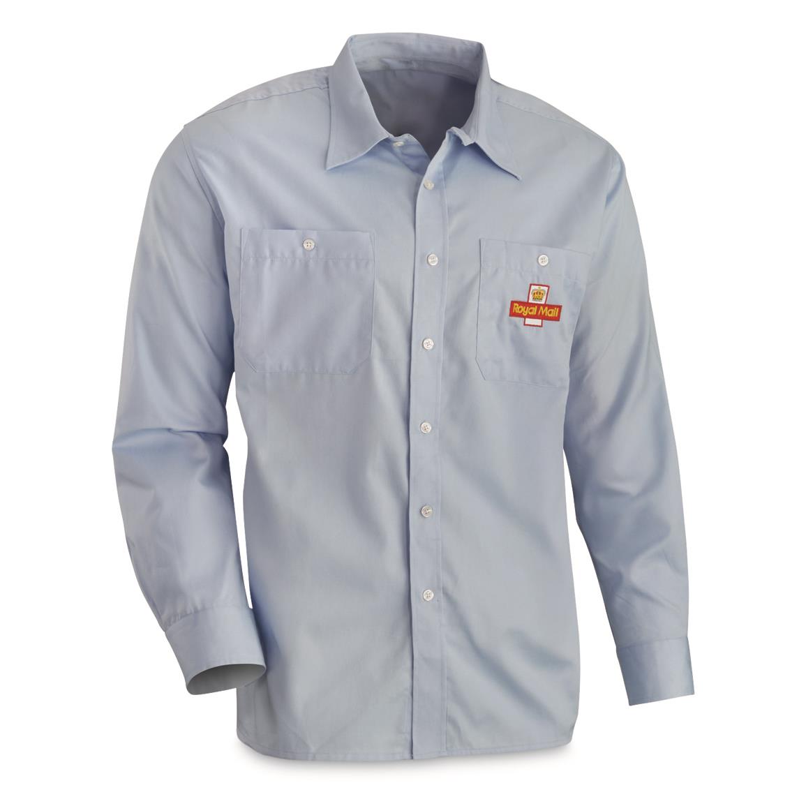 British Royal Mail Surplus Long Sleeve Shirts, 3 Pack, Used — Small / Blue
