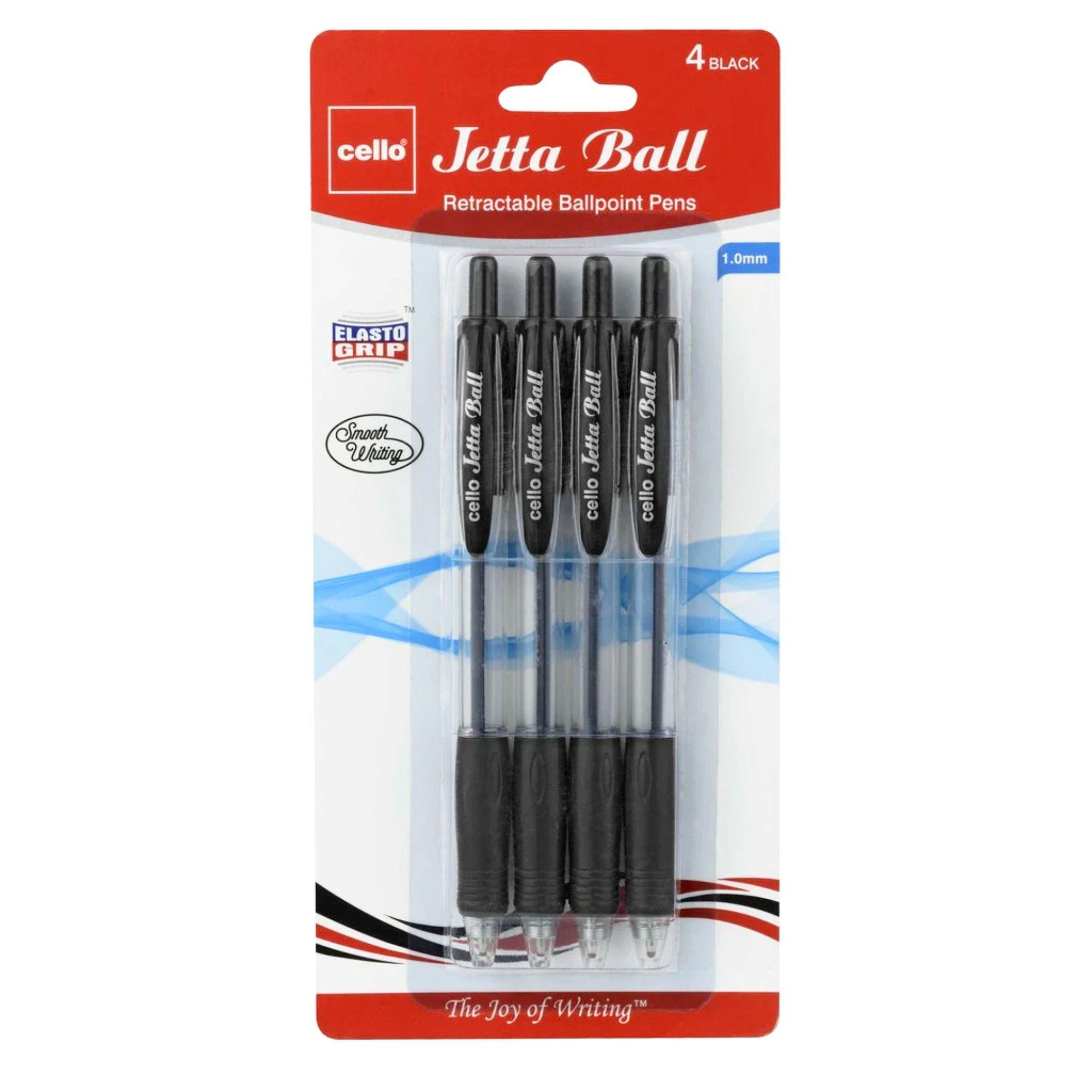 Bulk 36-Pack: Cello 4 Pack 1.0mm Jetta Retractable Ballpoint Black Pens